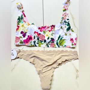 Nwt Anthropologie PilyQ reversible wave halter floral oyster bikini
